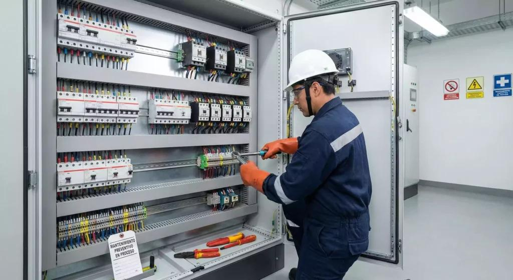 Técnico trabajando en un tablero eléctrico